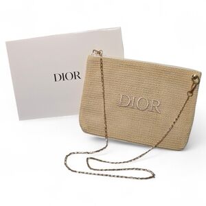 Dior Beauty Straw Pouch With crossbody Chain - New